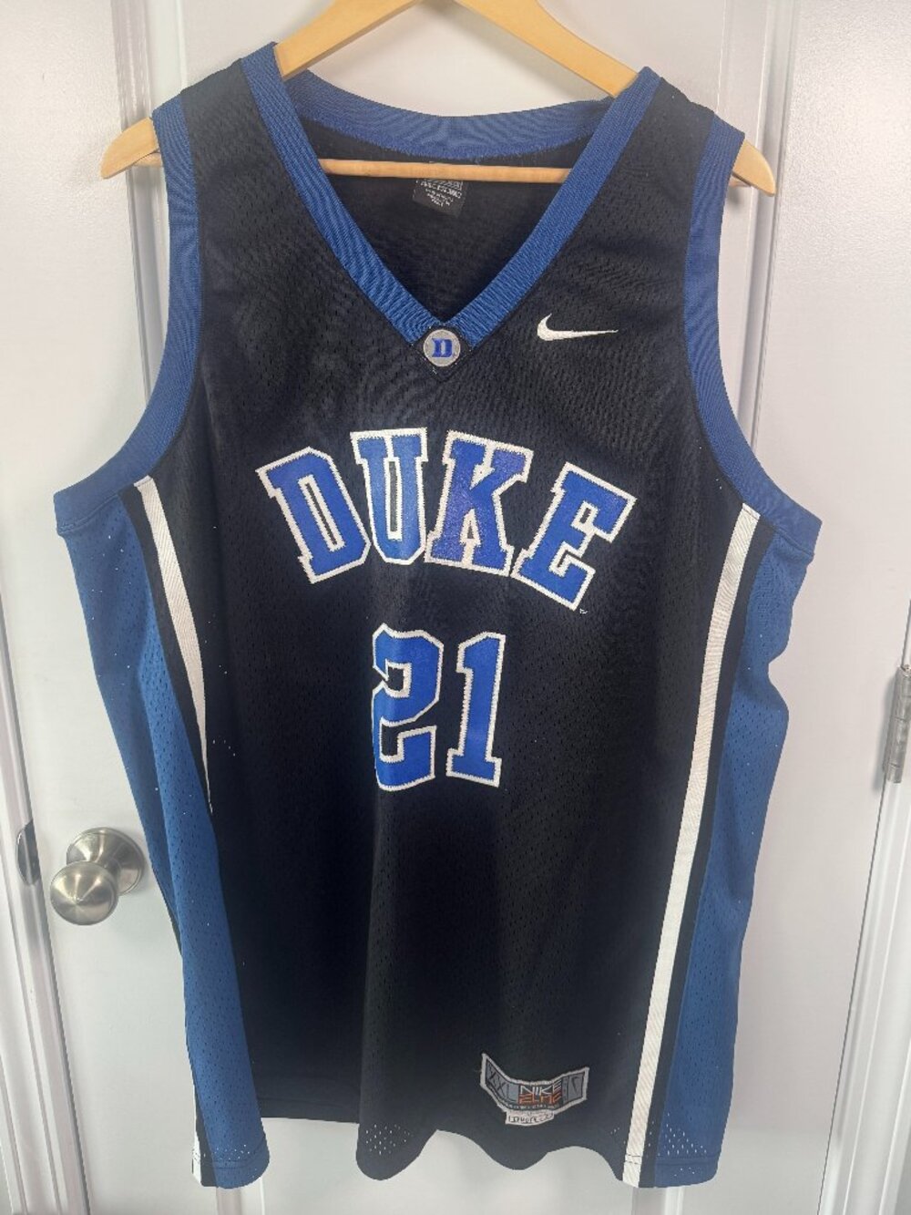 Vintage Nike Elite Duke Blue Devils #21 Basketball Jersey Black Men XXL +2 Lngth